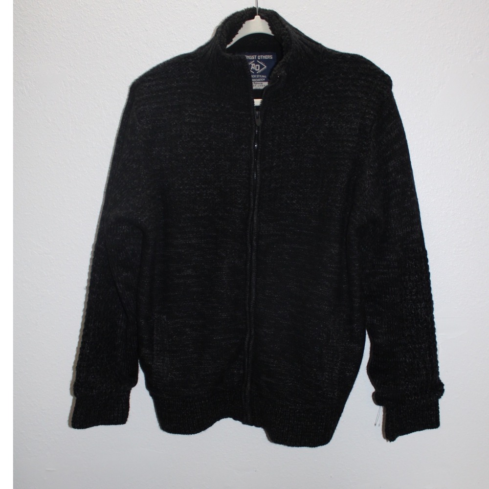 Amongst Others AO Mens Black Full Zip Textured Knit Sweater Jacket Large